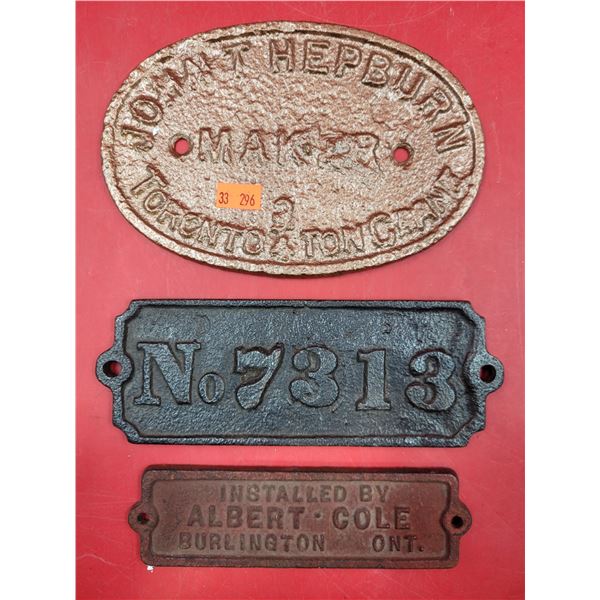 3 VTG Cast Iron Plaques