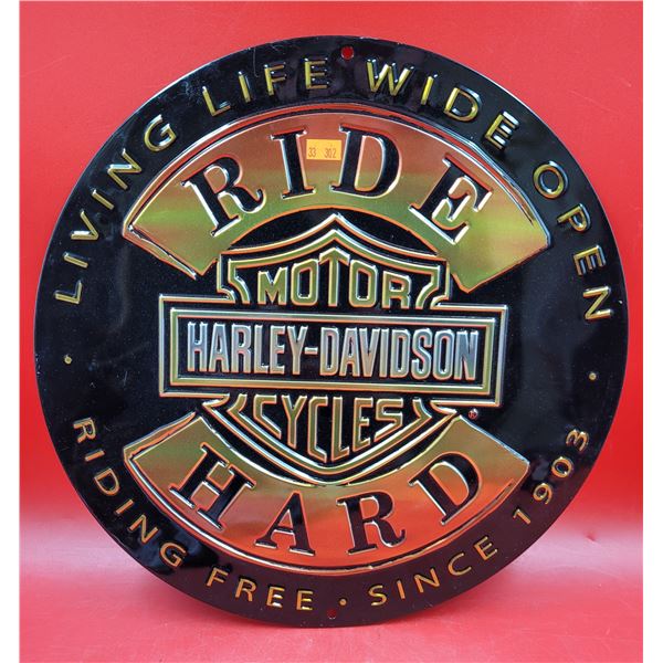 Embossed Metal Harley-Davidson "Ride Hard" Sign