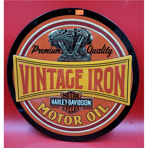 Embossed Metal Harley-Davidson "Vintage Iron Motor Oil" Sign