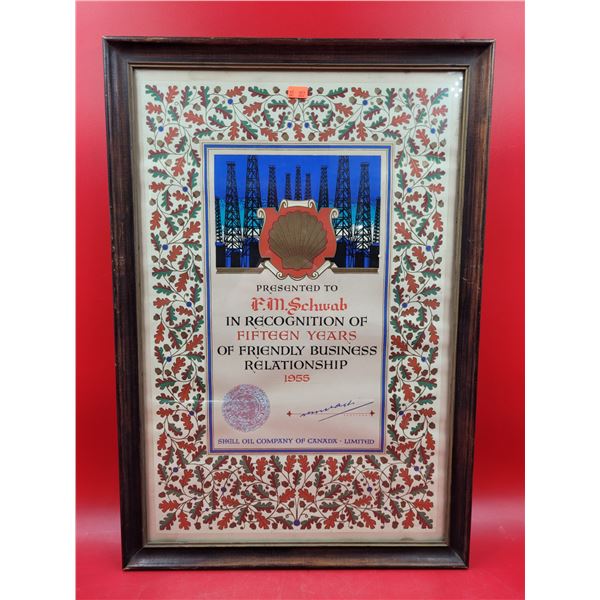 Framed 1950s Shell Recognition Certificate