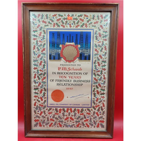 Framed 1940s Shell Recognition Certificate