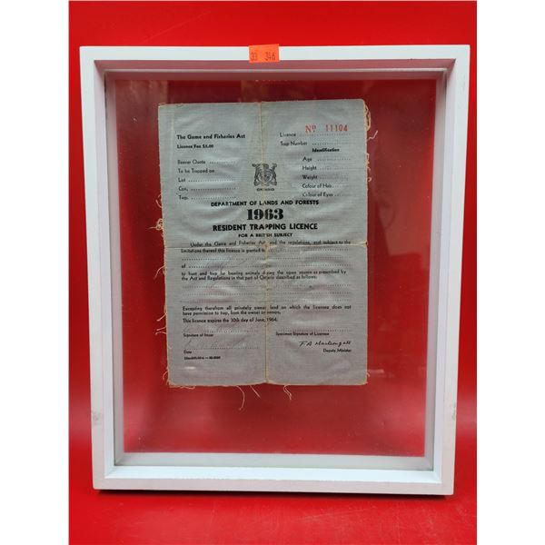 Framed VTG 1960s Resident Trapping License