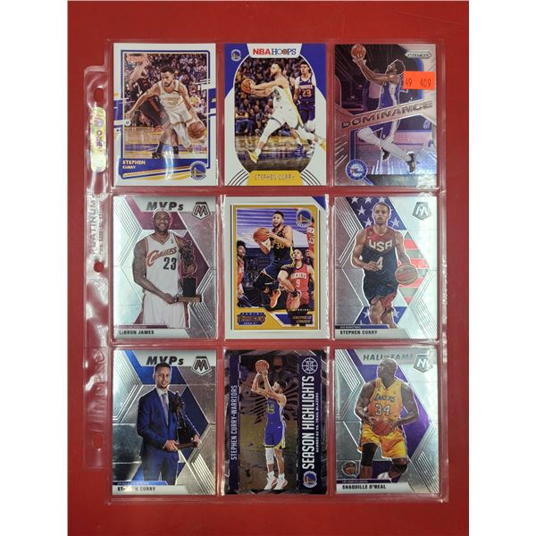 Lot of Assorted Basketball Cards (O'Neal, Curry, & James)