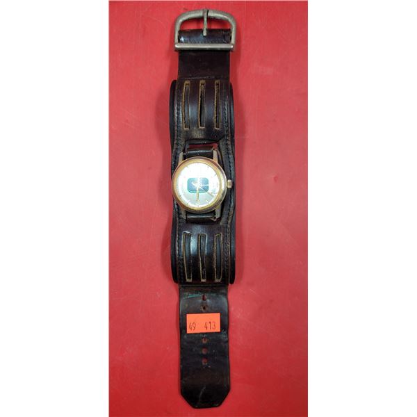 VTG Swiss Made Canucks Leather Strap Watch