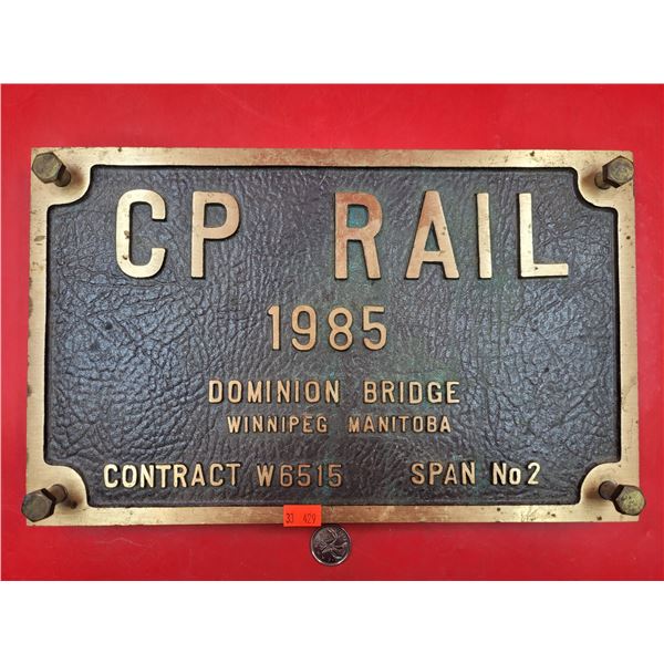 Brass 1985 Canadian Pacific Railway Plaque