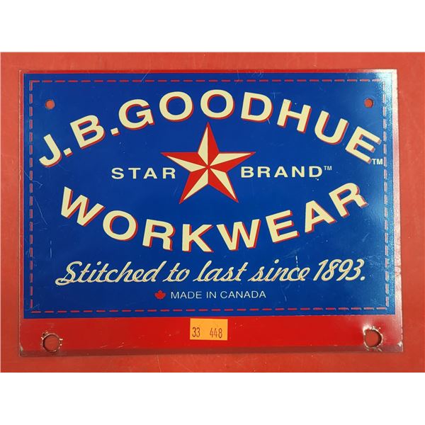 Small Double-Sided Tin JB Goodhue Workwear Advertising Sign