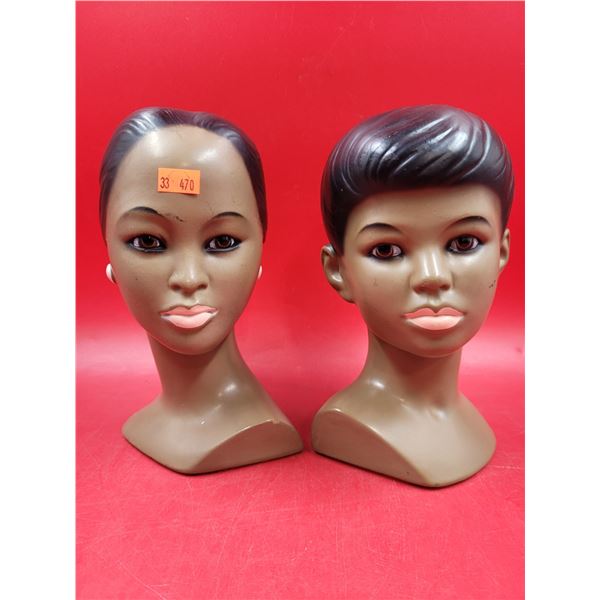 2 VTG Polynesian Chalkware Busts Made by Danesi Arts