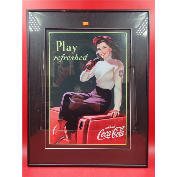 Framed VTG "Play Refreshed" Coca-Cola Advertising Sign