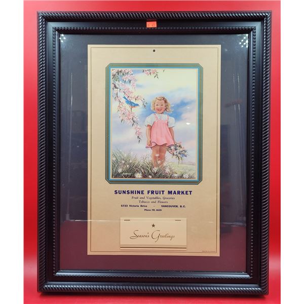 Framed VTG Sunshine Fruit Market Advertising Calendar