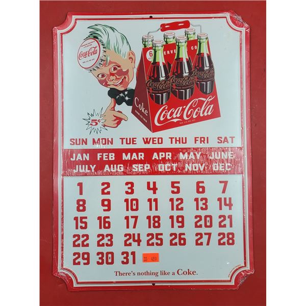 New VTG-Style Tin Coca-Cola Calendar Sign