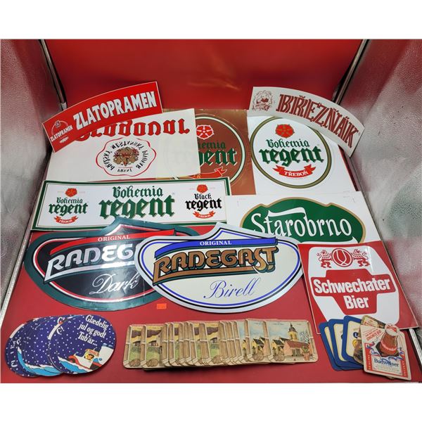 Lot of Assorted Beer Advertising w/ Banners, Coasters, & More