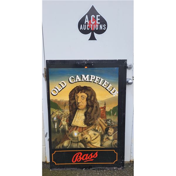 Large VTG Metal Old Campfield Bass Advertising Sign