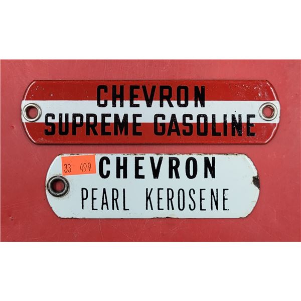 2 VTG Porcelain Chevron Gasoline/Fuel Plaques