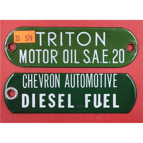 Two Porcelain Gas/Oil Plaques