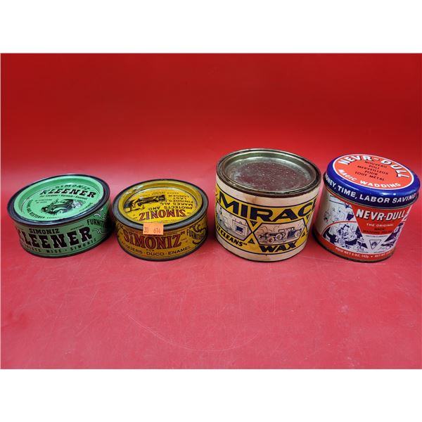4 VTG Wax/Polish Tins (Simoniz, Never-Dull, etc.)