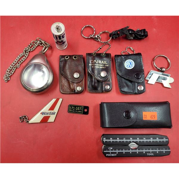 VTG Smalls Lot w/ Pocket Watch Case, CN Rail Manicure Kit, Multi-Tool, & More