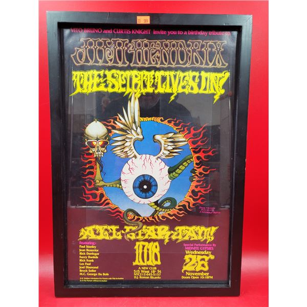 Framed Flying Eyeball Jimi Hendrix Psychedelic Concert Poster "The Spirit Lives On" By Rick Griffin