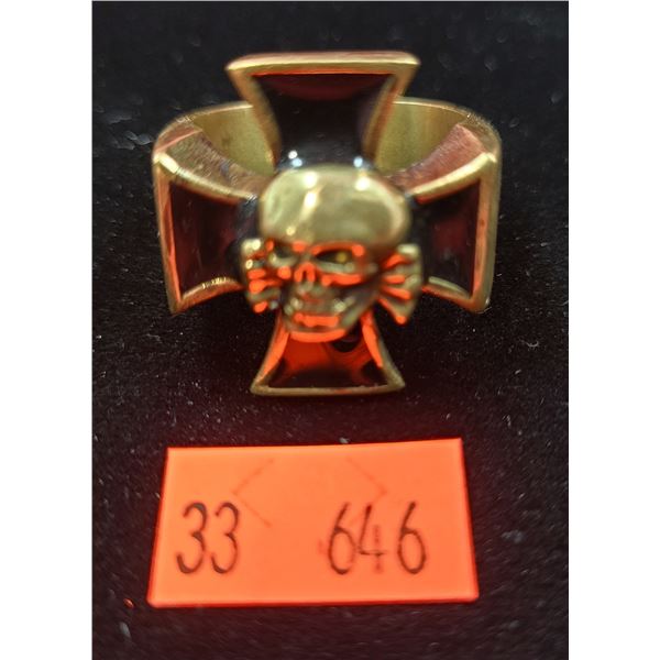 Brass Skull & Iron Cross Ring