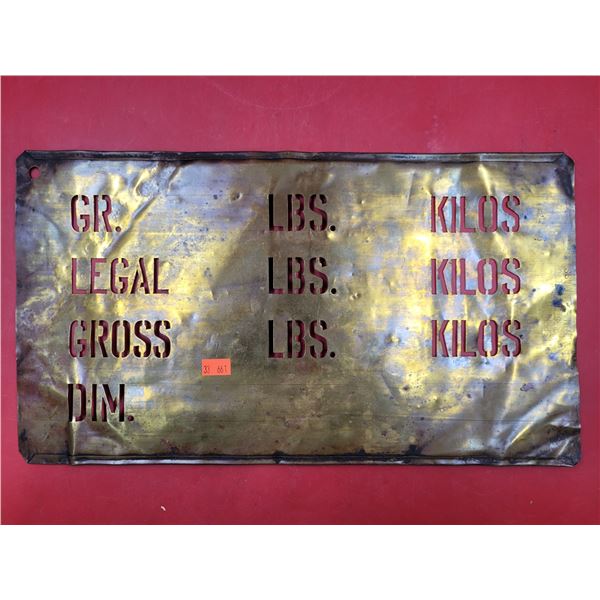 VTG Brass Weight/Dimension Stencil