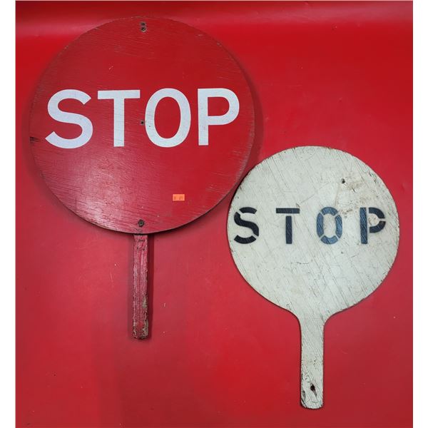 2 VTG Wooden Stop Signs