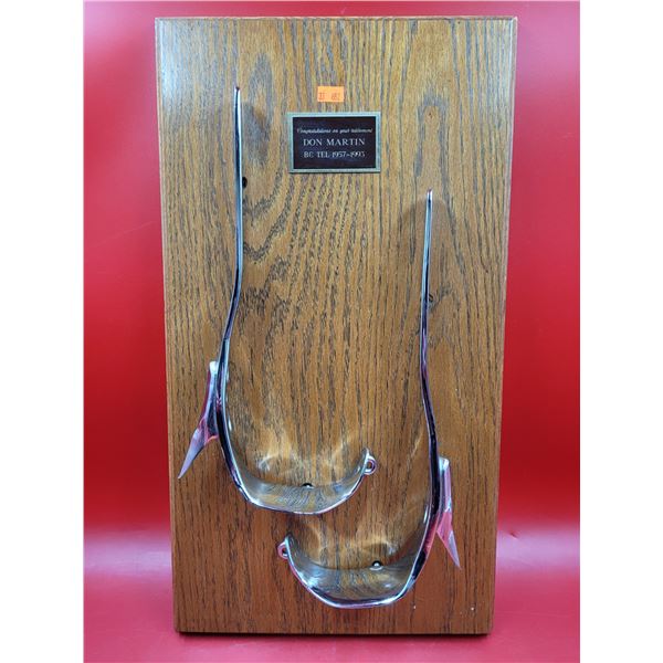 Retirement Plaque w/ VTG Lineman Climbing Spikes