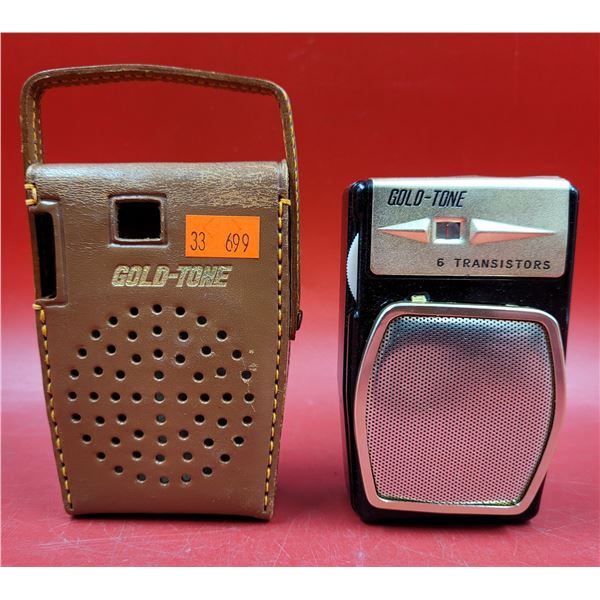 VTG Gold-Tone 6 Transistor Radio w/ Case