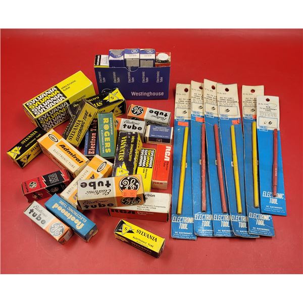 Lot of Assorted VTG Radio Tubes & Electronic Alignment Tools w/ Packaging