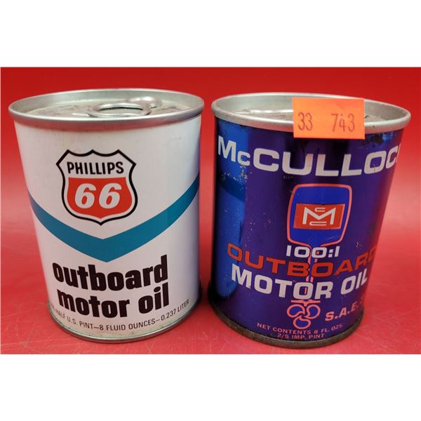 2 Full VTG Outboard Motor Oil Cans (McCulloch & Phillips 66)