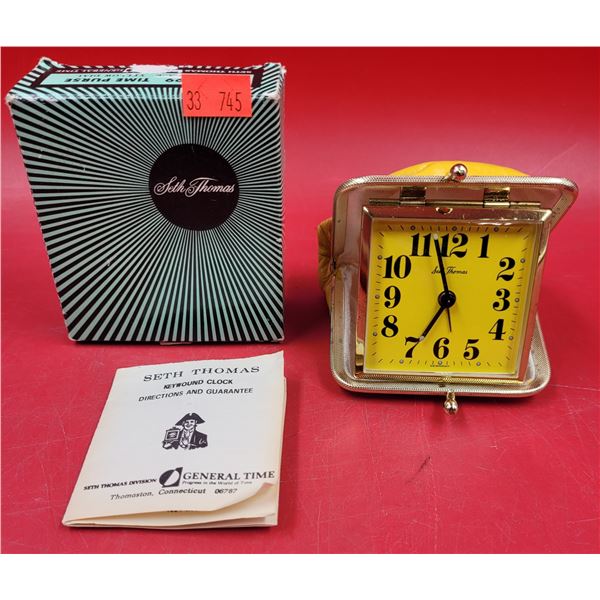 VTG Seth Thomas Yellow Time Purse Travel Clock