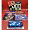 Image 1 : Lot of Assorted Tin Automobila Signs (Castrol Oil, Ford, Harley-Davidson, etc.)