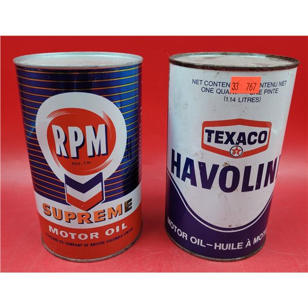 2 Full VTG Havoline & Motor Oil Cans (RPM & Texaco)