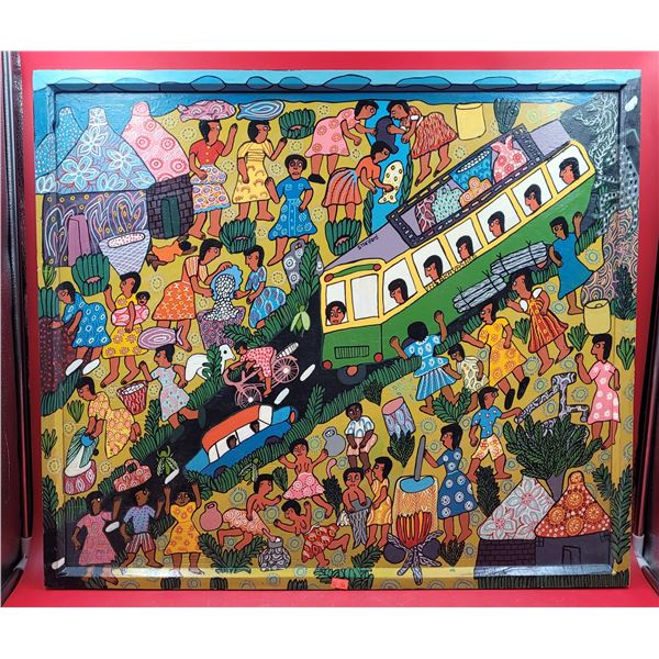 "Village Life" Painting on Board by Stanford