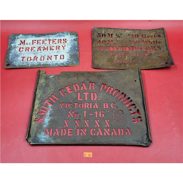 3 VTG Brass Shipping Crate Stencils