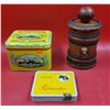 Image 1 : VTG Leather Decanter & 2 Tobacco Tins