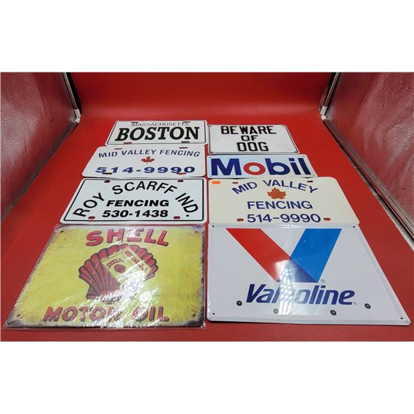 Lot of Assorted Metal Signs w/ Shell Motor Oil, Mobil, & More