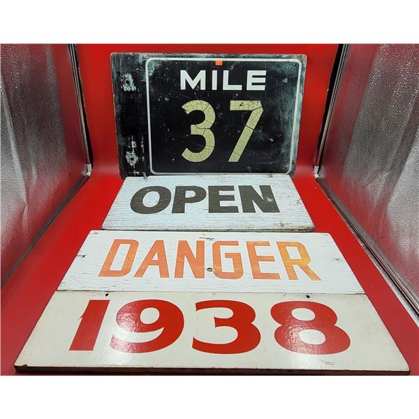 Lot of Assorted Wooden Signs w/ Danger, Mile 37, & More