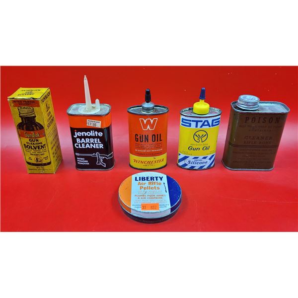 Lot of Gun Oil Cans, Cleaner, & Air Rifle Pellets