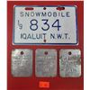Image 1 : 3 VTG Gulf Motor Oil Tags & Northwest Territories Snowmobile License Plate