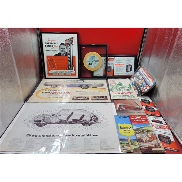 VTG Paper & Advertising Lot w/ Gas Station Road Maps, Chevrolet Advertising, & More