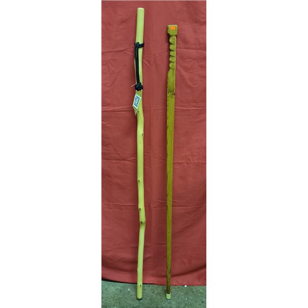 2 Wooden Walking Sticks (Blue Heron & Tree Spirits)