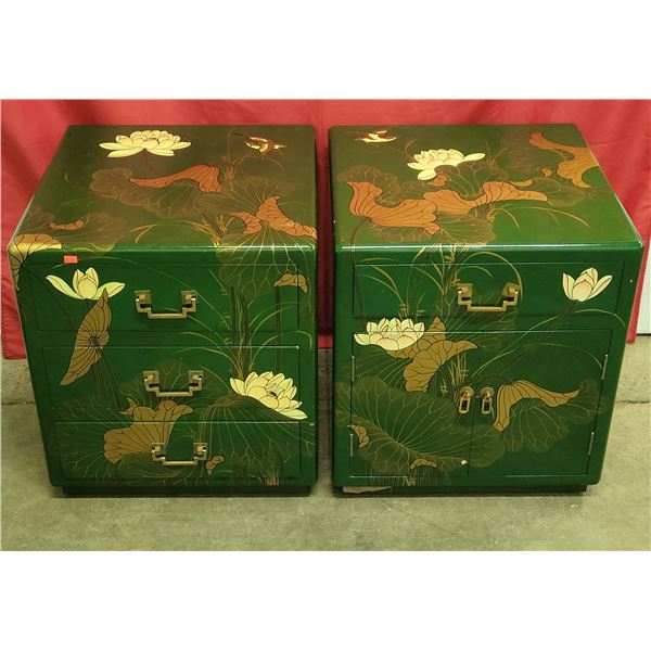 VTG Asian Lacquered Chest of Drawers & Matching Cabinet