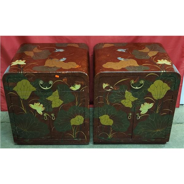 Matching VTG Asian Lacquered Cabinets w/ Drawer