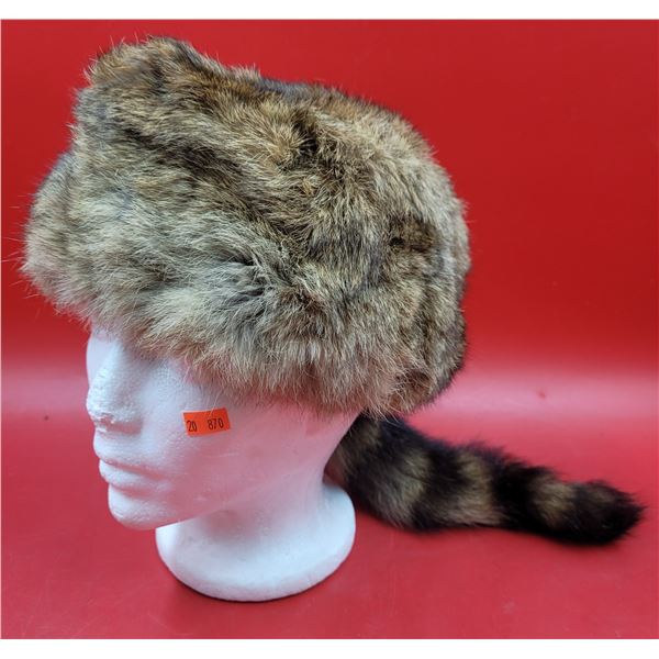 Rabbit Skin & Raccoon Tail Cap Made in Canada