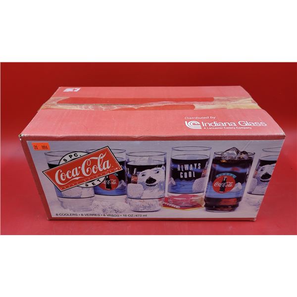 8 Indiana Glass Coca-Cola Cooler Glasses