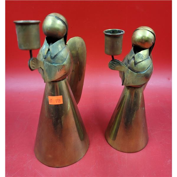 2 Brass Angel Candleholders Made in Mexico
