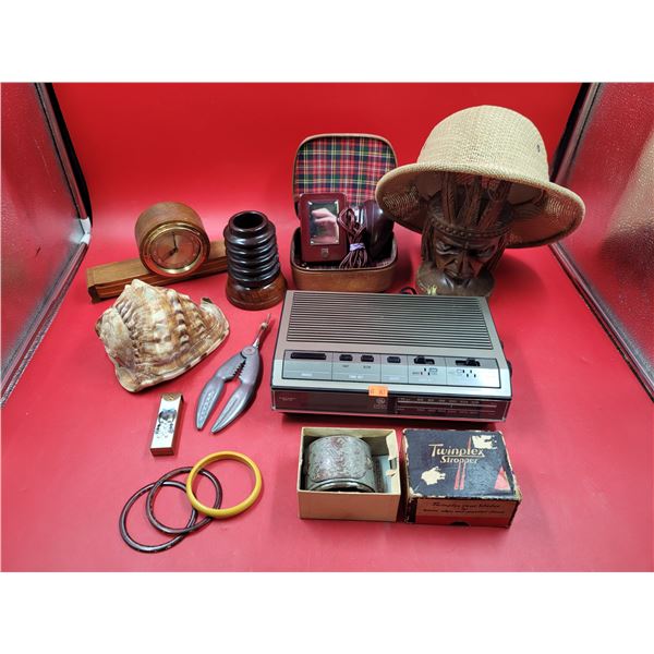 General Electric AM/FM Radio, Clock, Hat & Collectible Lot