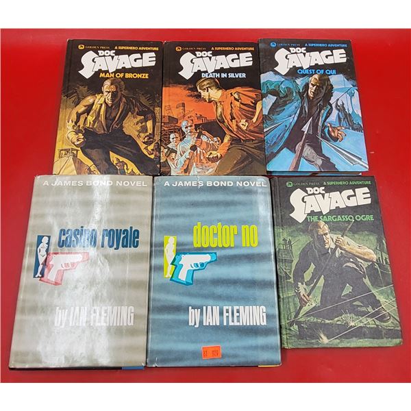 4 Doc Savage Books & 2 James Bond Novels
