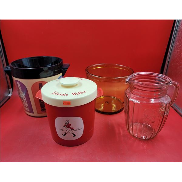 Three VTG Ice Buckets & Pitcher Including Johnnie Walker