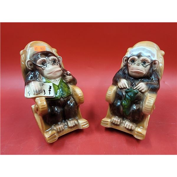 2 Ceramic Monkey Coin Banks Made in Japan