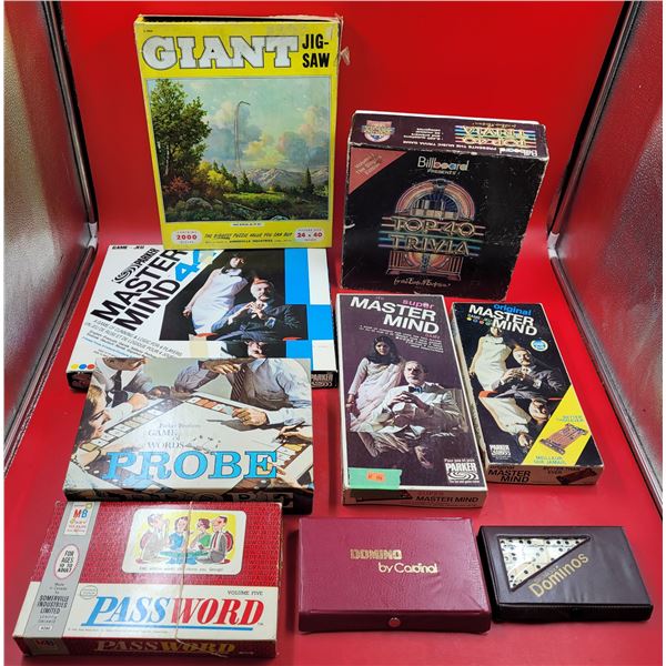 Lot of VTG Games w/ Giant Puzzle, Password, Mastermind, Billboard Trivia, & More